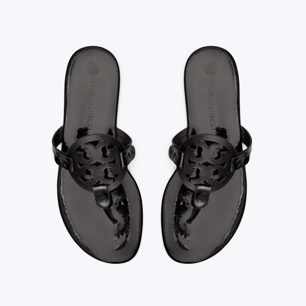 Tory Burch Black Patent Miller Thong Sandals